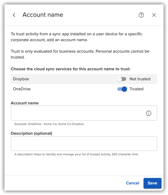 Trusted activity - Account name