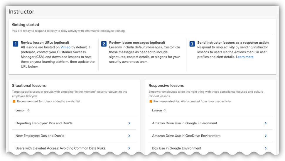 Instructor lessons list