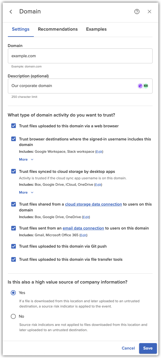 Trusted domain settings