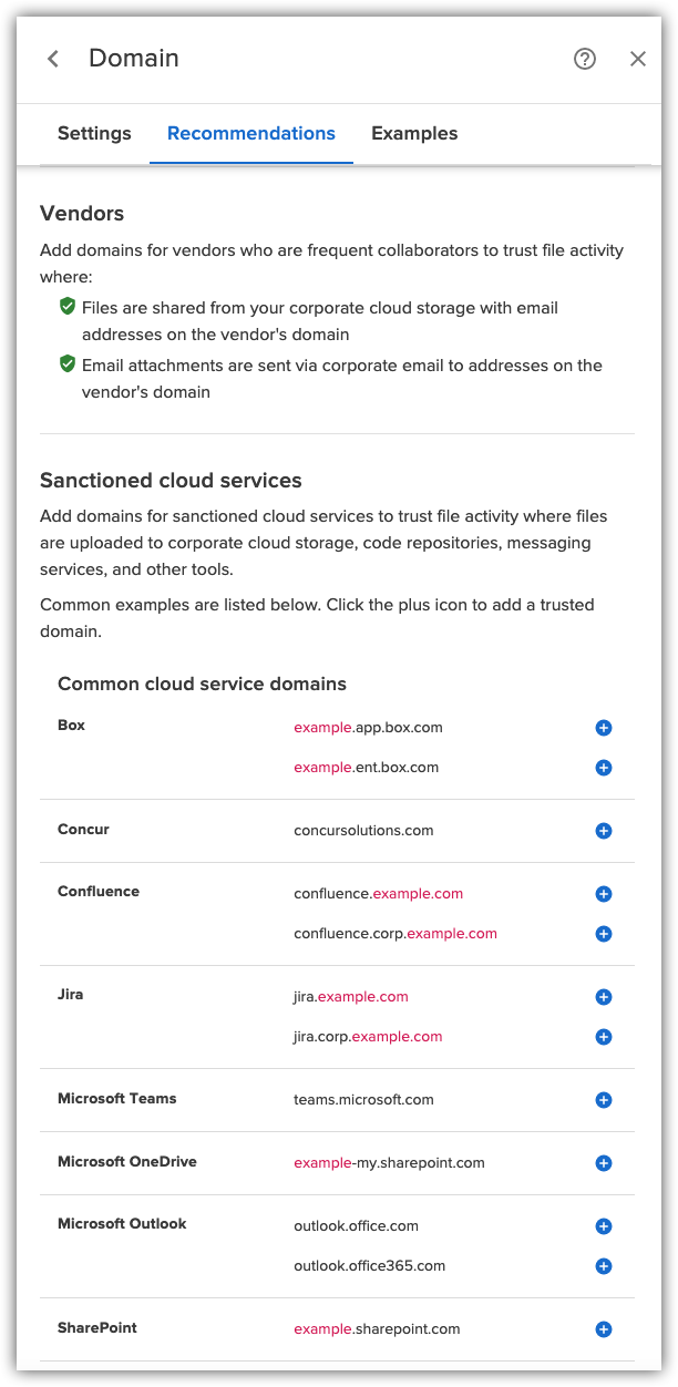 Trusted domain recommendations tab