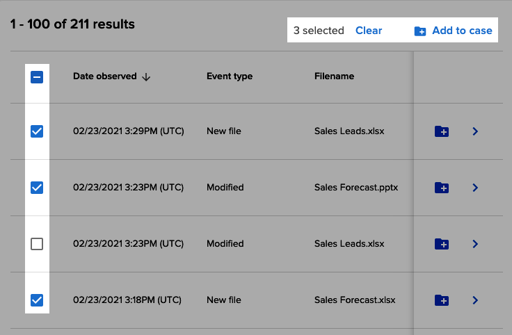 Forensic search - select multiple events to add to a case