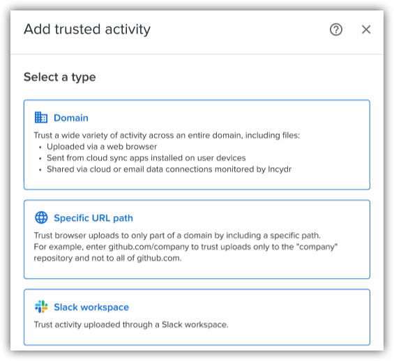 Add trusted activity dialog
