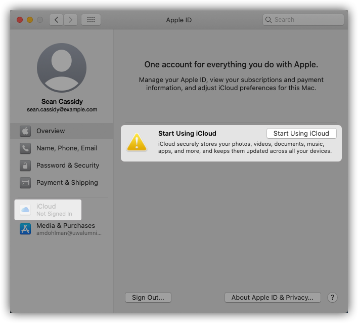 AppleID not signed in to iCloud