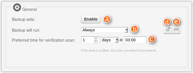 backup sets options