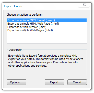 Evernote export on Windows