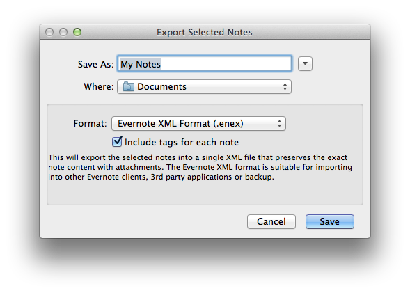 Evernote export on Mac