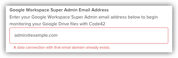 "A data connection with that email address already exists" message