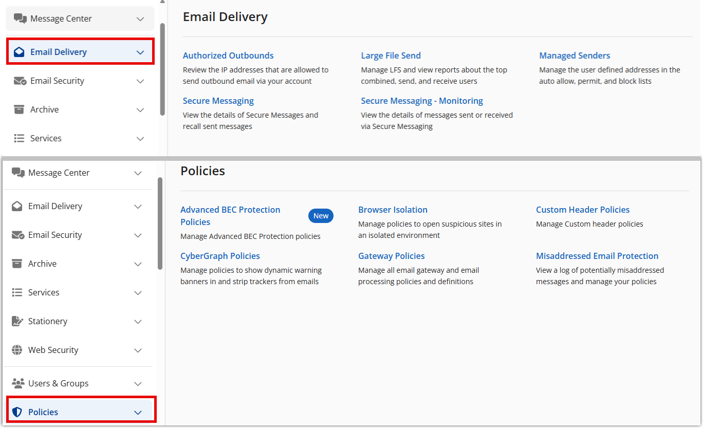 NewEmailDeliveryandPoliciesMenus.png