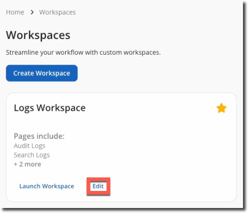 Workspaces Edit Button