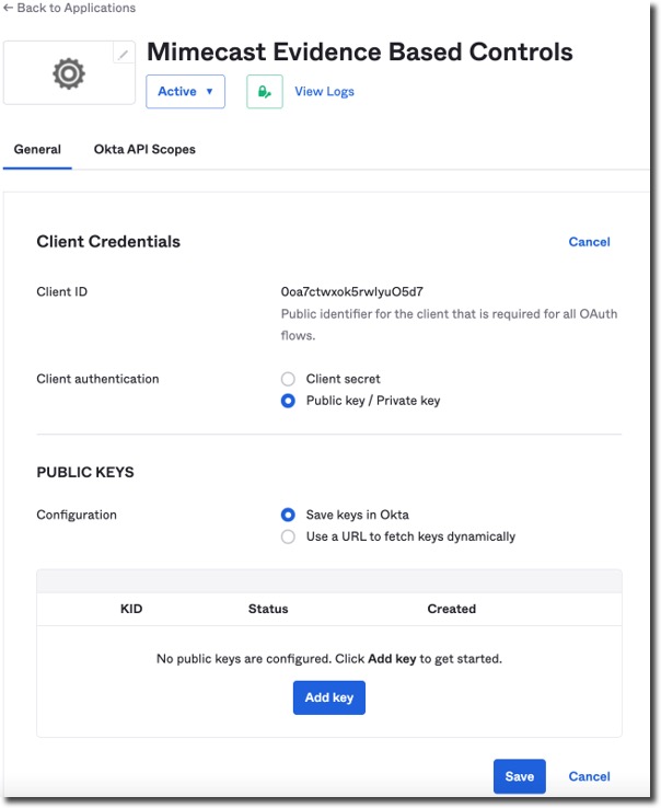 Mimecast Evidence Based Controls Client Credentials