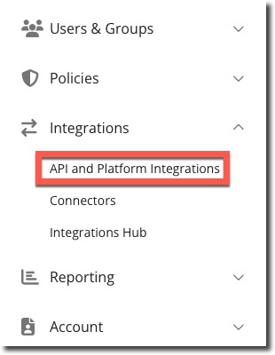 API and Platform Integrations navigation
