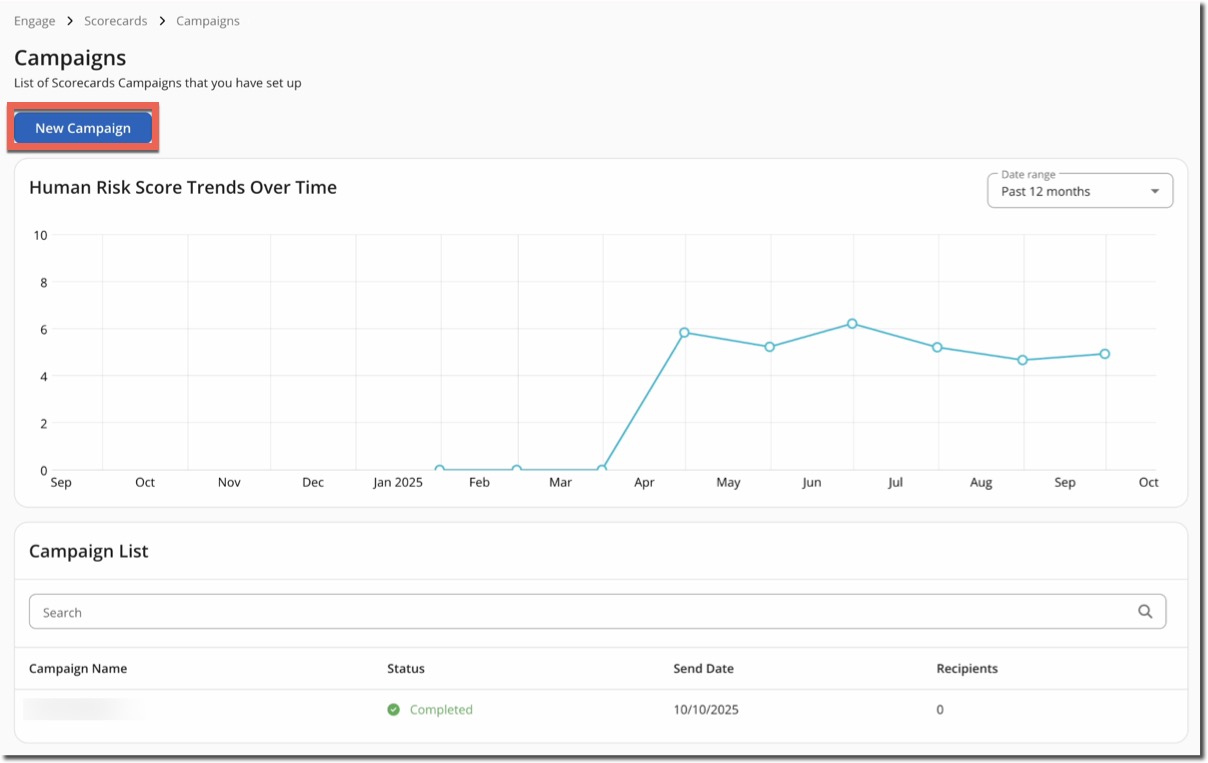 Scorecards Campaigns screen