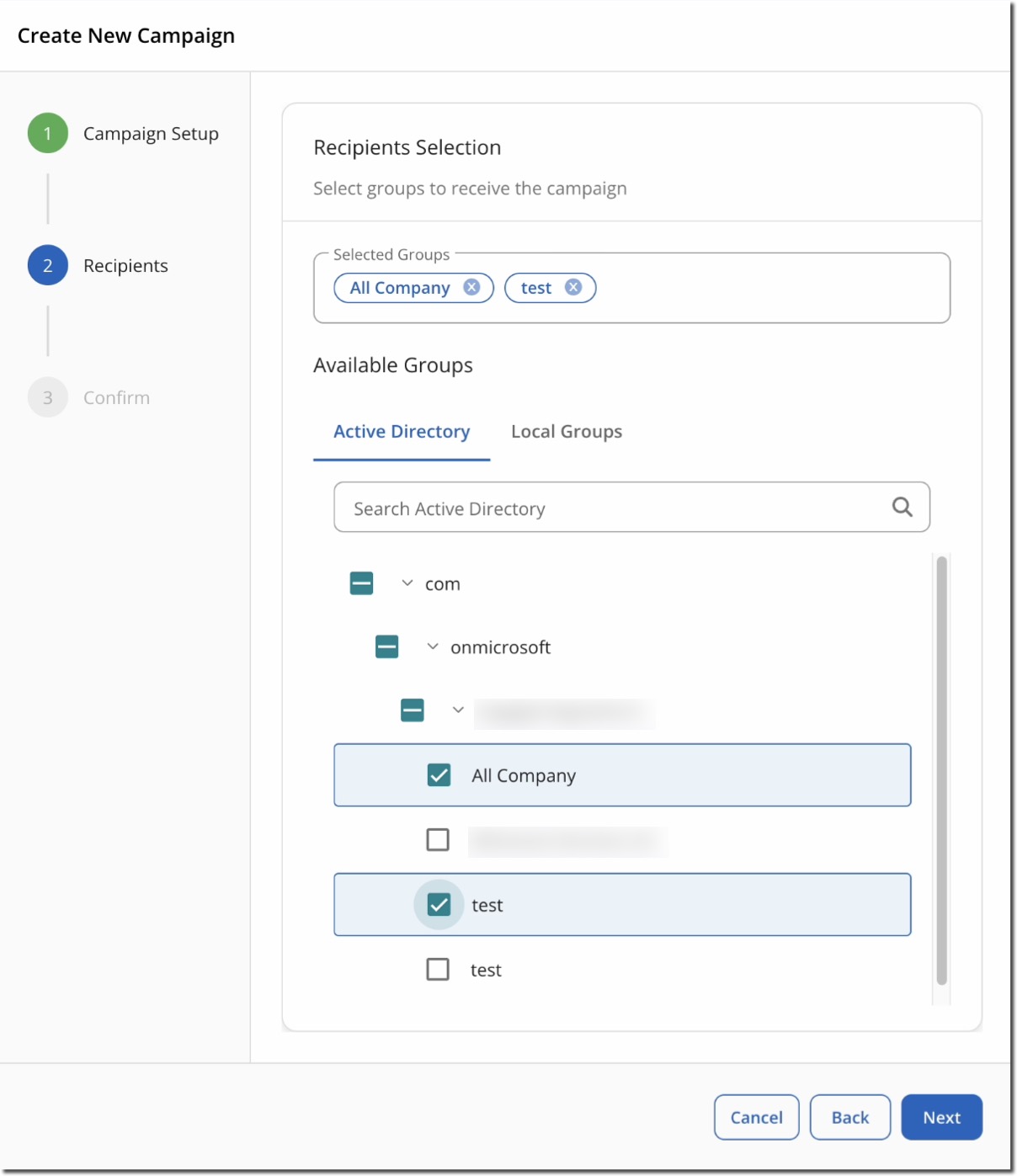 Create New Campaign Add Recipient Groups