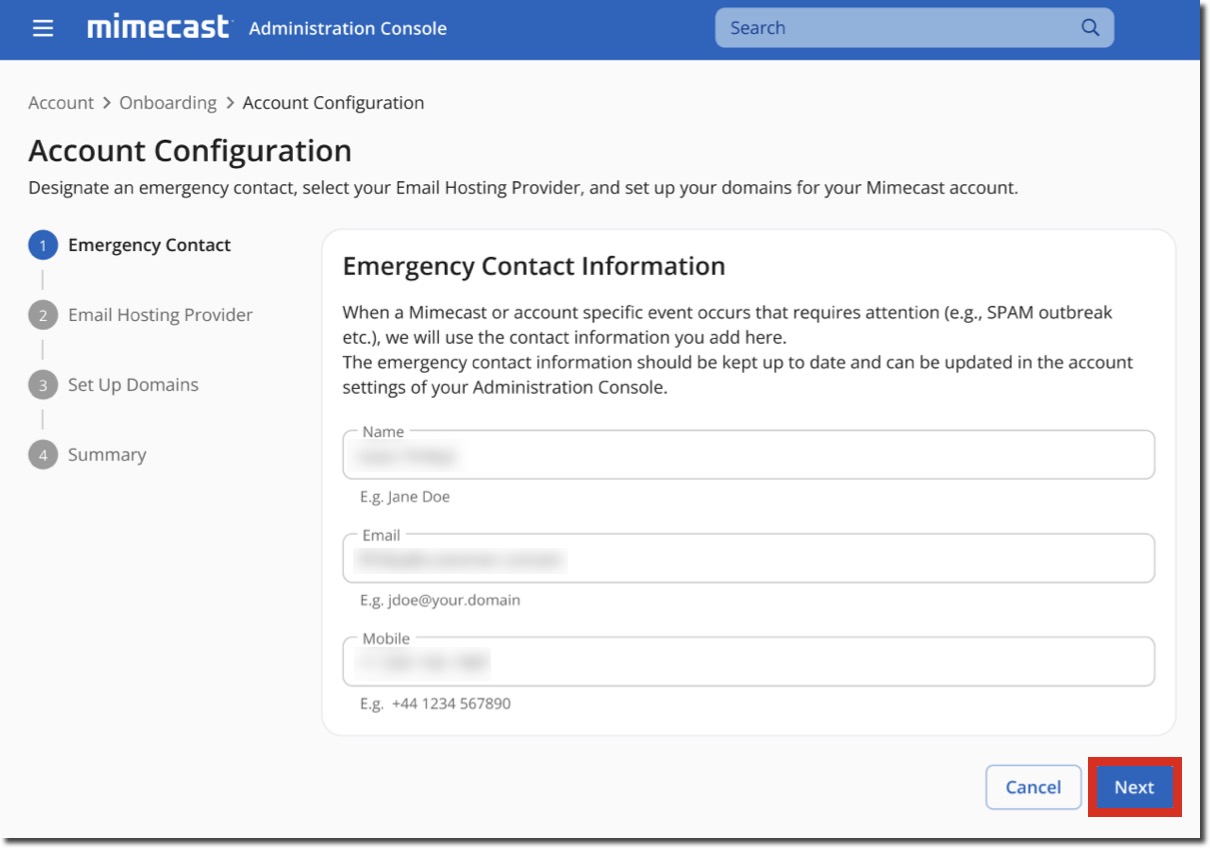 Account Configuration - Emergency Contact Information