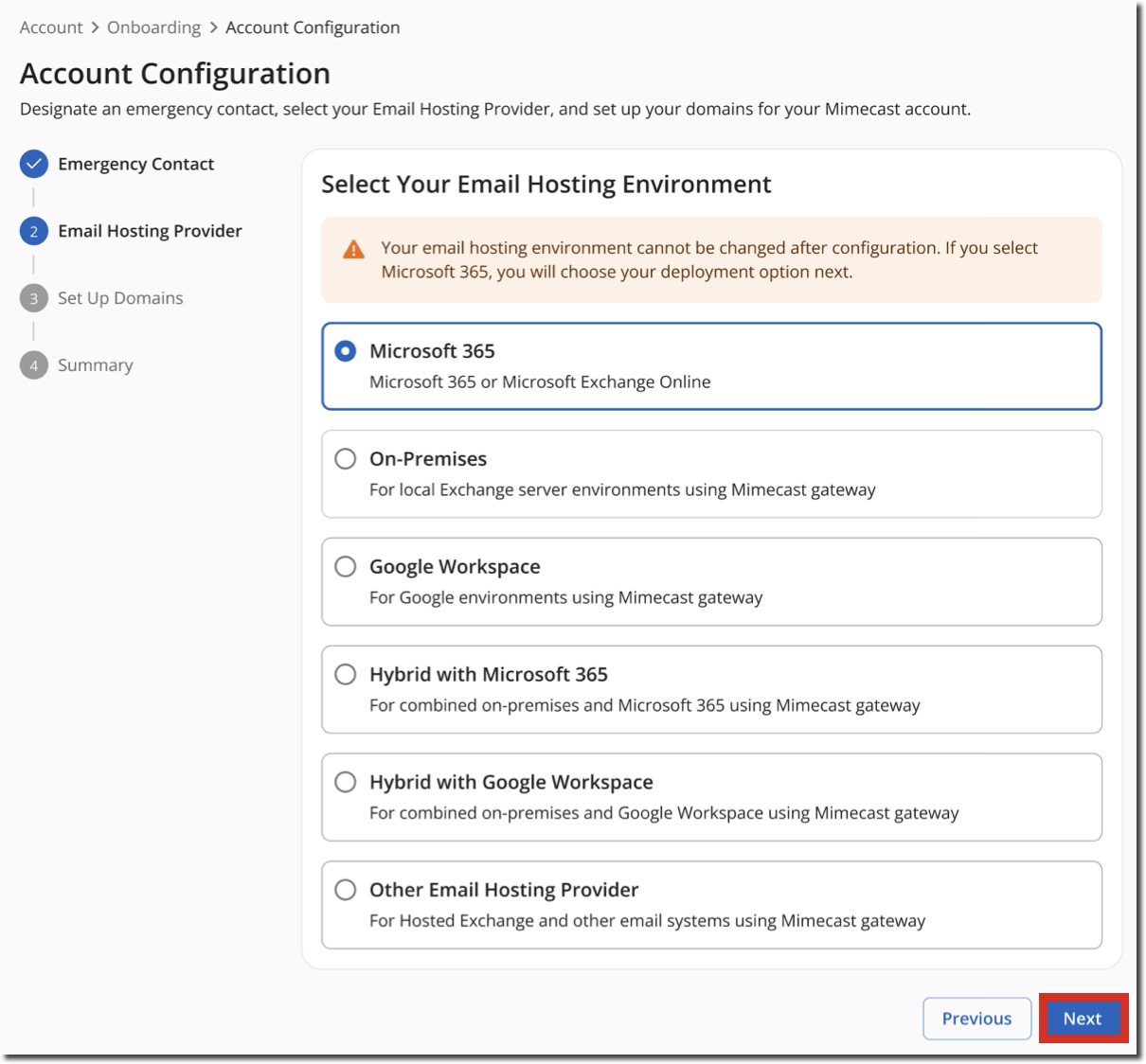 Account Configuration - Email Hosting Environment