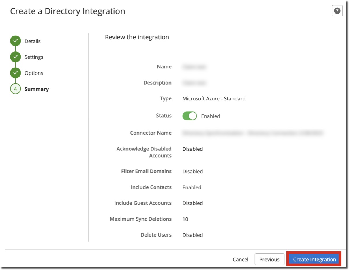 Create Directory Integration Summary