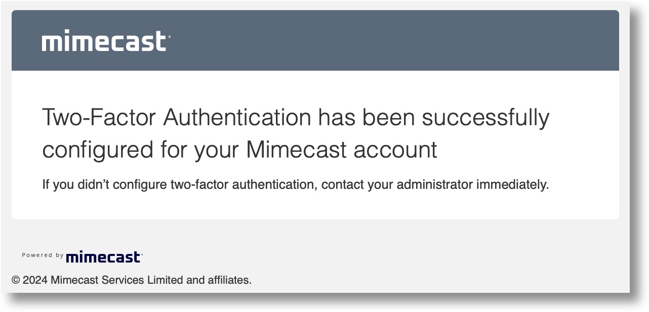 Two-Factor Authentication configured successfully