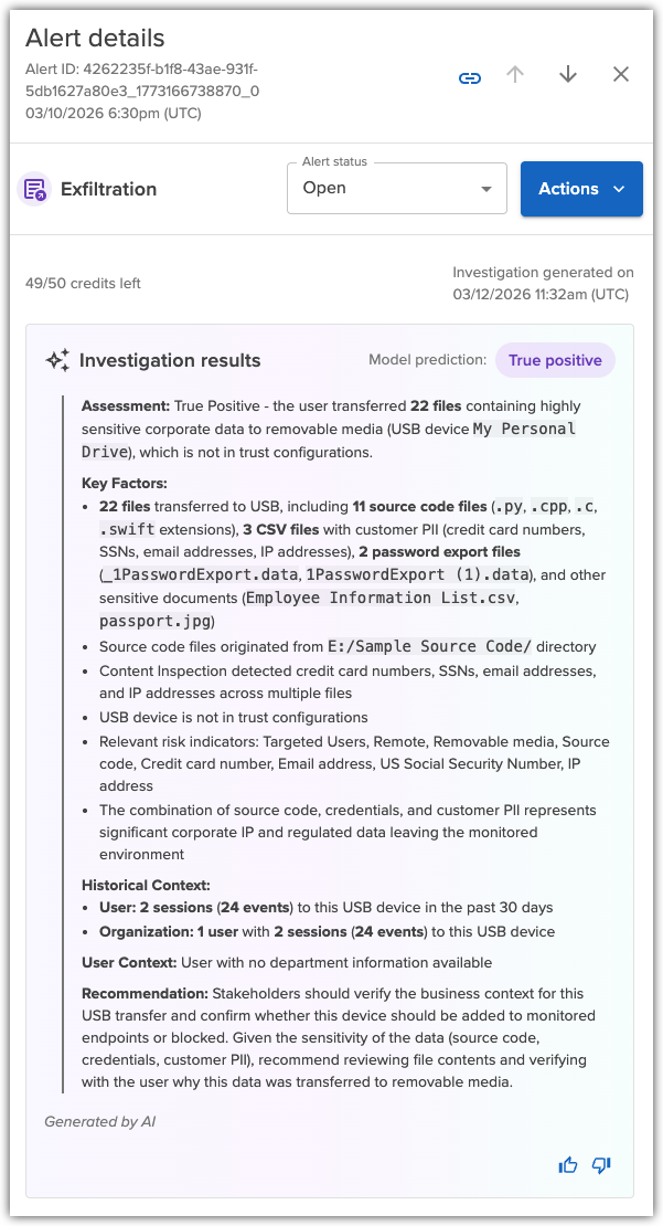 Investigation agent results