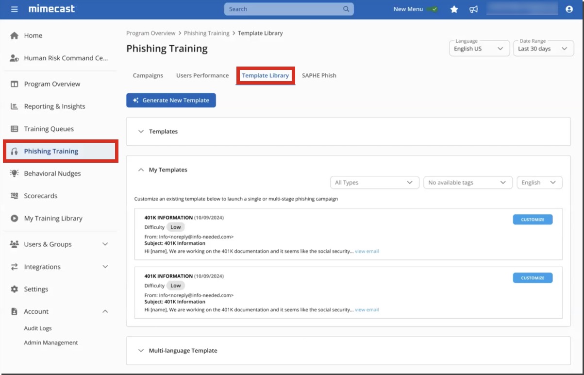 Engage Phishing Training Template Library