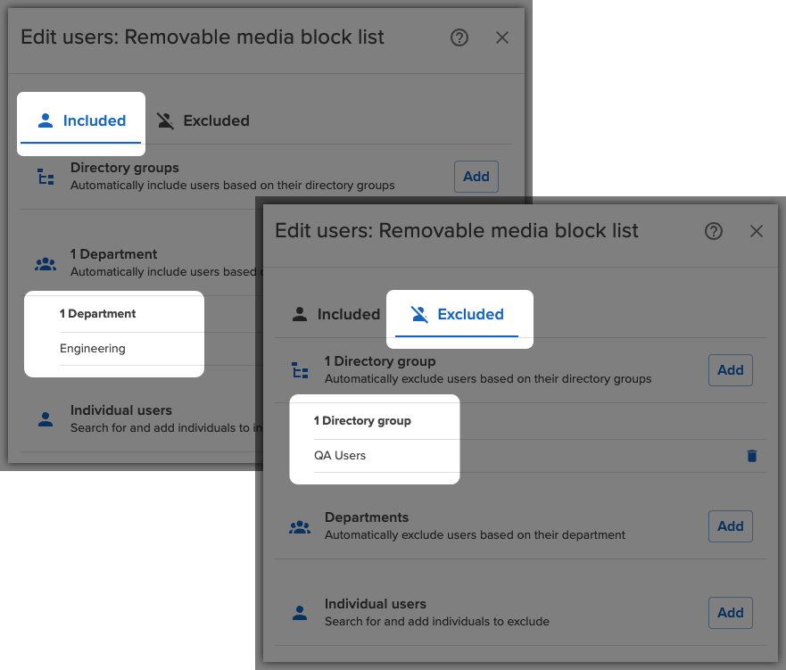 Apply department inclusion and group exclusion to a watchlist