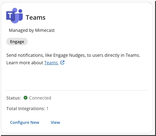 Teams integration tile, in the Integrations Hub