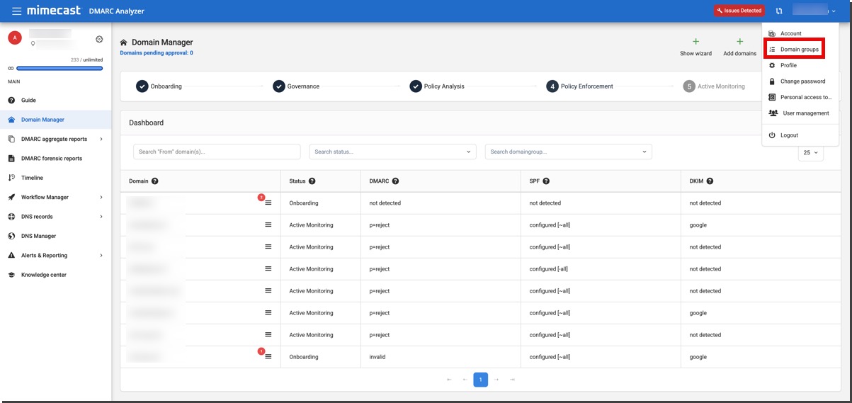 DMARC Analyzer Analyzer 1.0 Domain Groups