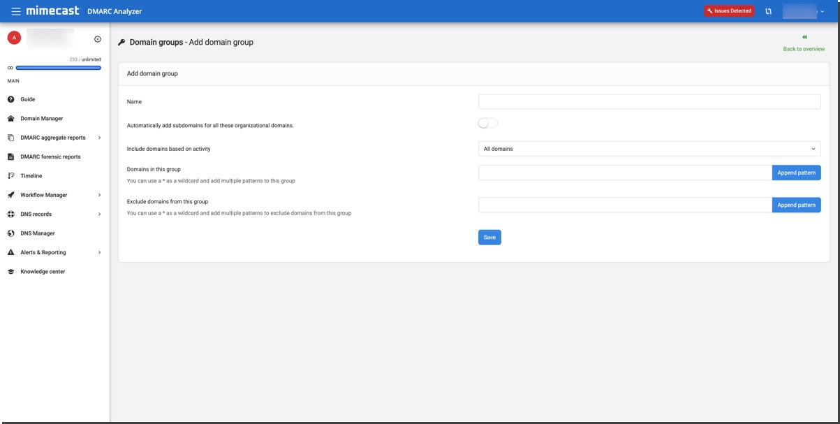 DMARC Analyzer Analyzer 1.0 creation of groups based on rules