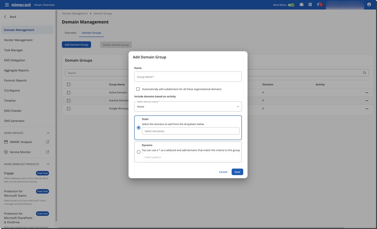 DMARC Analyzer 2.0 Adding a Domain Group