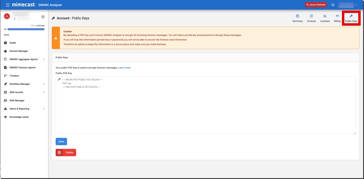 DMARC Analyzer 1.0 Set PGP Key