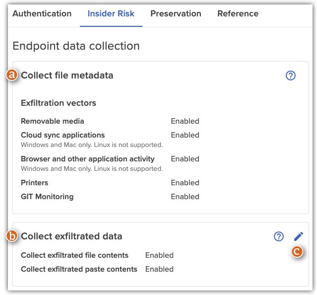 Endpoint data collection settings
