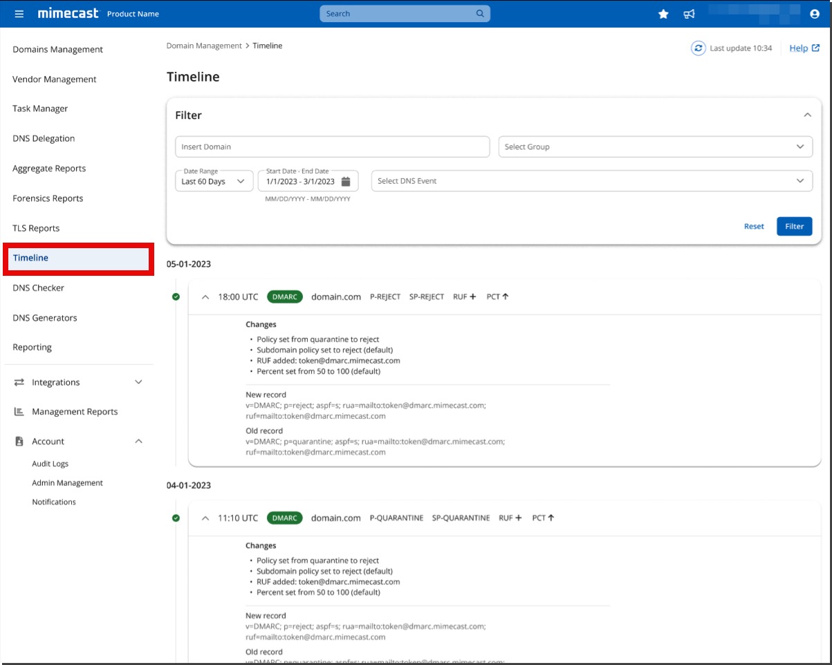DMARC Analyzer 2.0 Timeline navigation