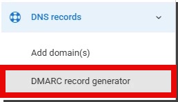 DMARC Analyzer 1.0 DNS Record Generator navigation