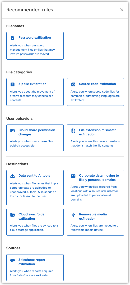 Expanded list of all recommended rules
