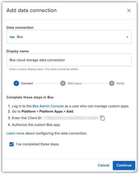 Add Box Data Connection Dialog