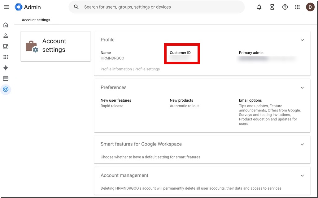 Account Settings Customer ID